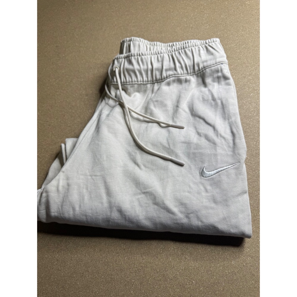 Nike Women Essential Fleece Joggers Bone Beige Sweatpants Embroidered Swoosh M